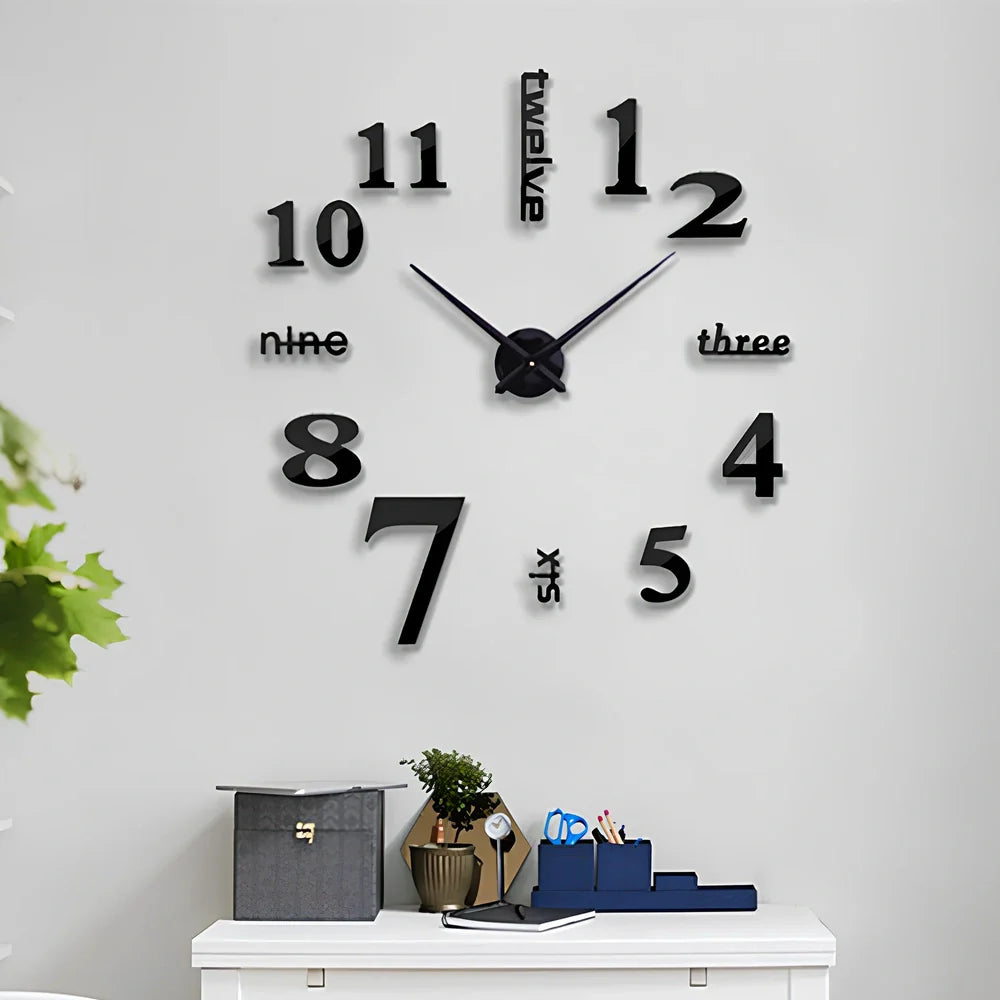 25-inch black solar wall clock with laser-engraved numbers and European round design