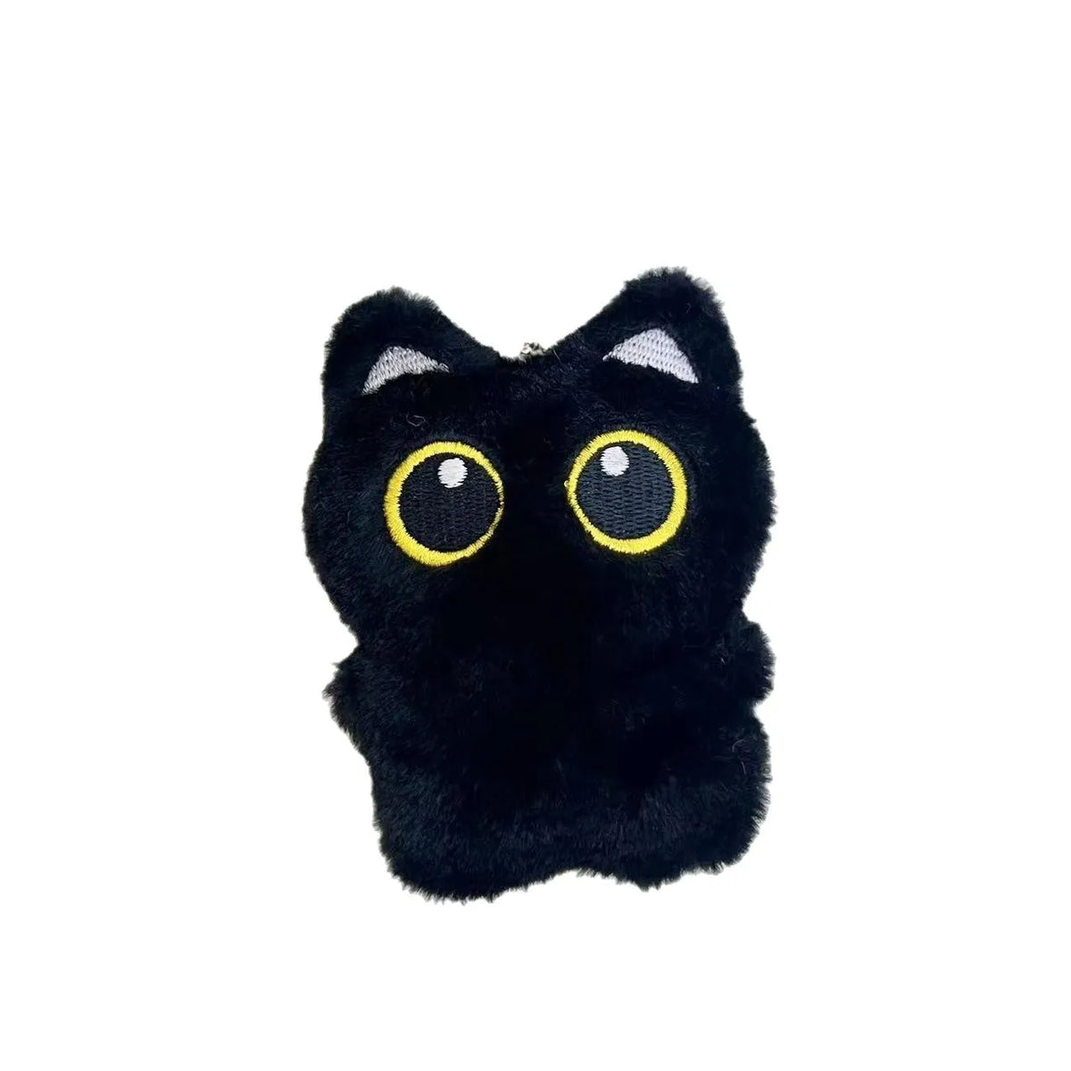 Cartoon big eye black cat plush doll key decoration with optional bead necklace