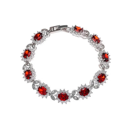 Personality Trend adjustable alloy bracelet with inlaid zircon stones in a choice of nine gemstone colours on a wrist.