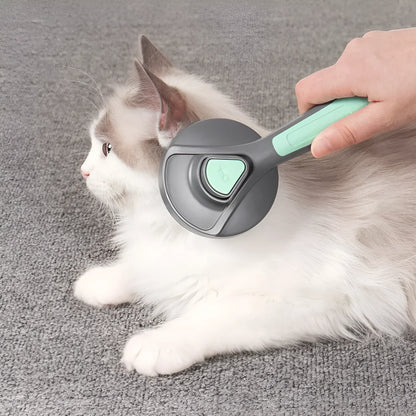 One button dog hair removal comb with stainless steel pins, 19.3cm long, in mint green or gentleman grey