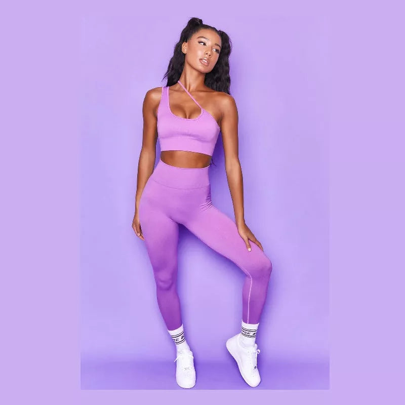 Women's high elastic sleeveless yoga fitness suit in yellow, purple, and blue