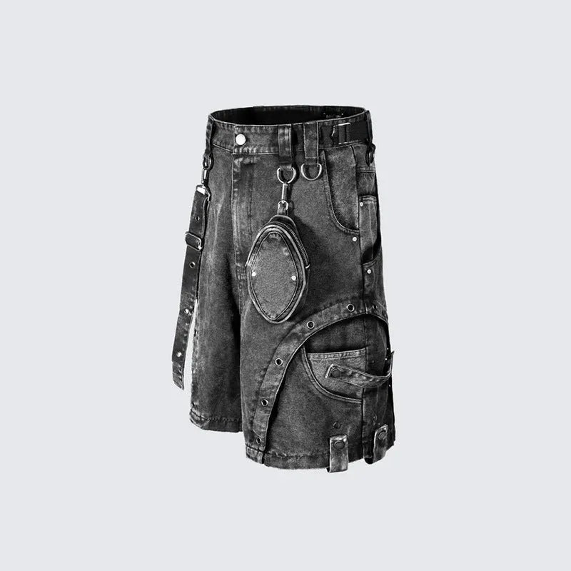 Retro high street women's loose denim shorts in picture colour with high waist and fifth pants length