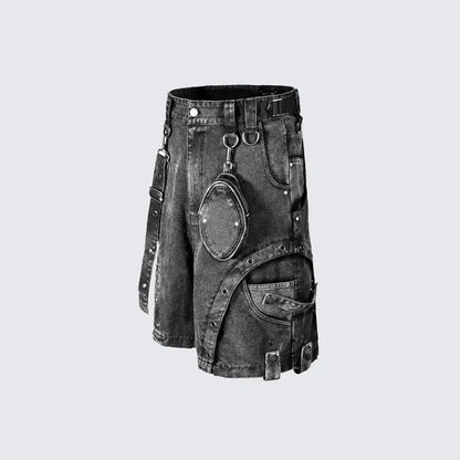 Retro high street women's loose denim shorts in picture colour with high waist and fifth pants length