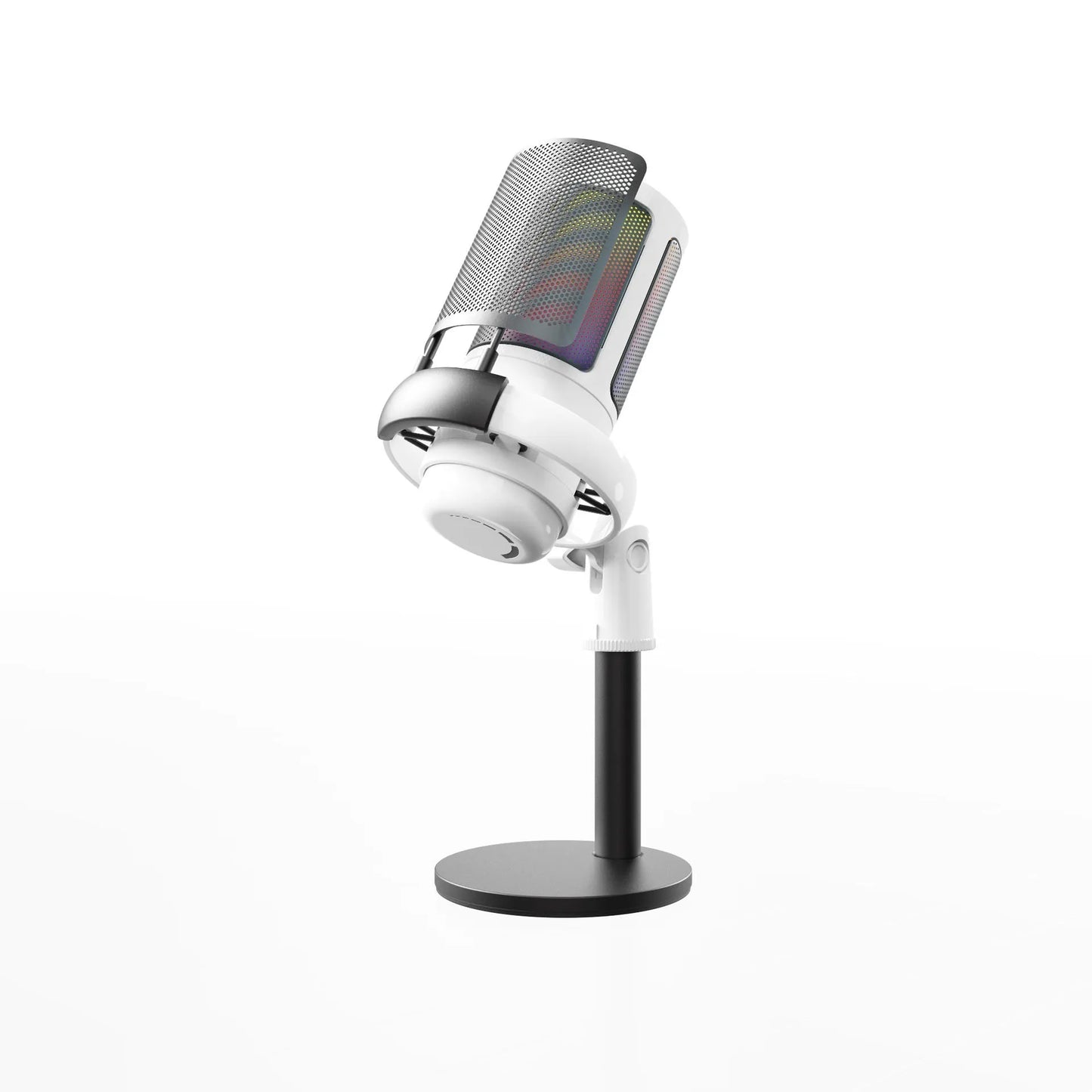 RGB USB condenser microphone in black, white, or pink colours with a 150 cm cable.