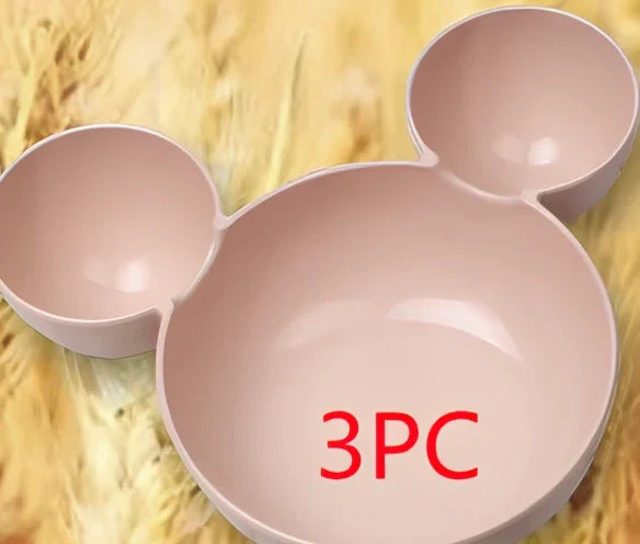 Mickey cartoon wheat straw children's bowl set with pink 21.5 cm bowl, spoon, fork, chopsticks - BPA-free biodegradable kids meal kit
