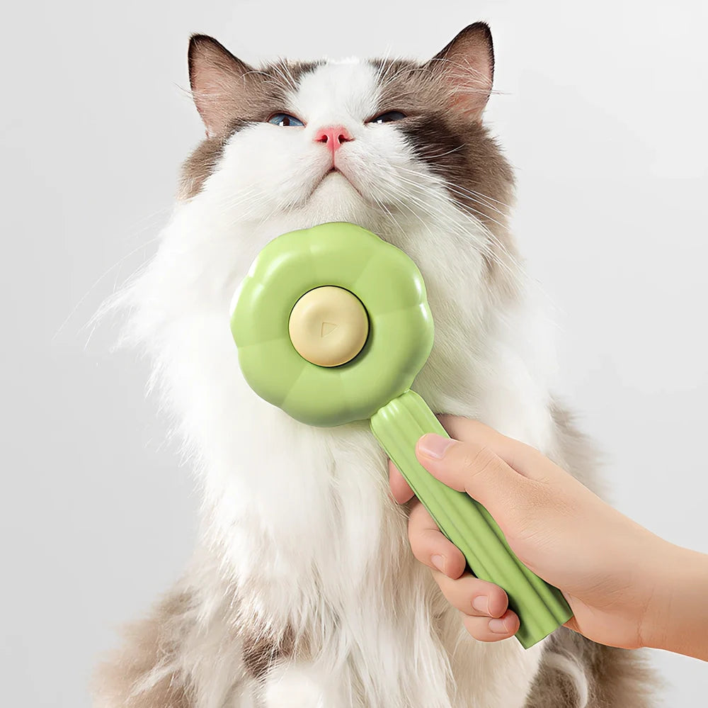 Sunflower design pet comb with stainless steel needles and one-click hair removal button