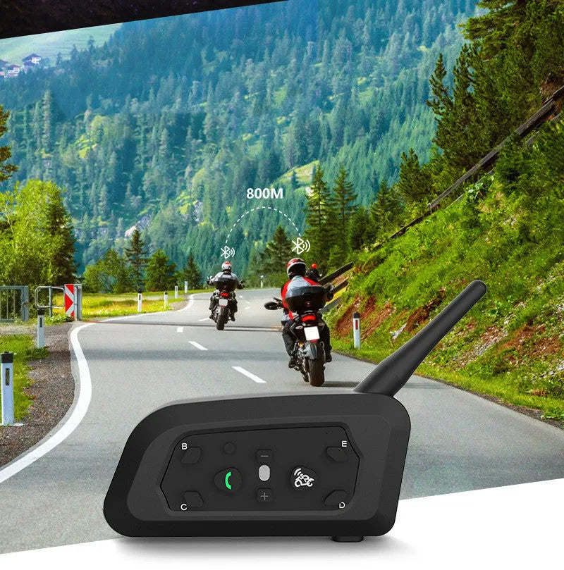V6 Pro motorcycle helmet Bluetooth intercom unit with mounting hardware and headphones