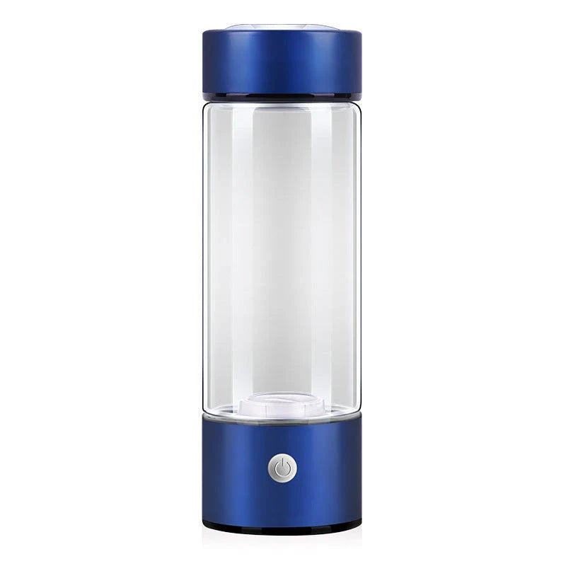 Premium hydrogen water bottle with rechargeable generator, crafted with borosilicate glass for improved cellular health and hydration