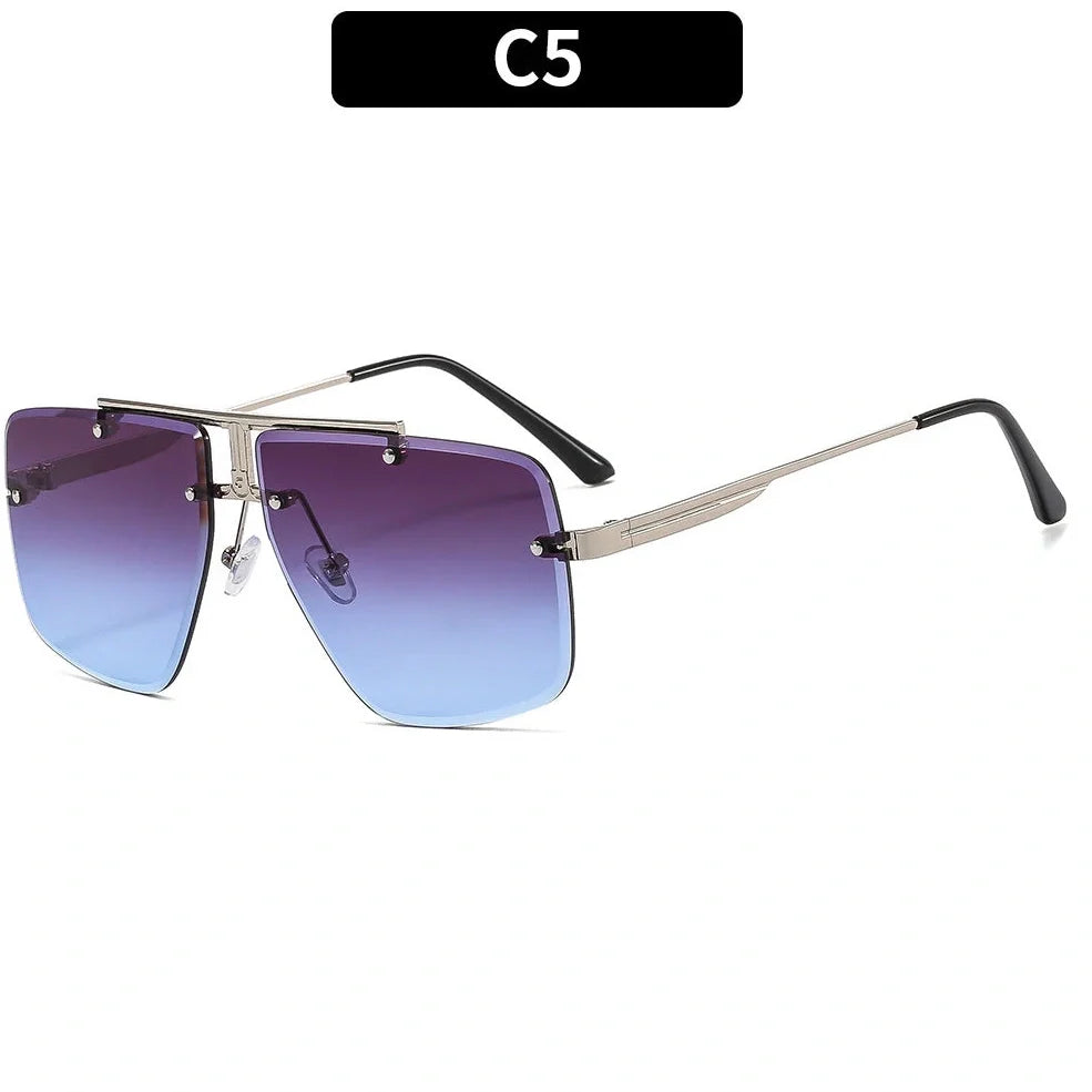 Retro square frame metal sunglasses for men in black or gold with UV400 PC grey lenses, 55mm size