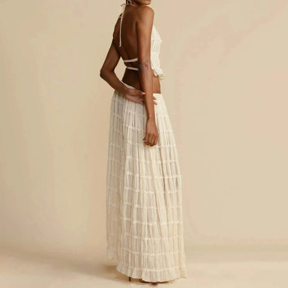Sleeveless backless crop top and pleated maxi dress set in various colors