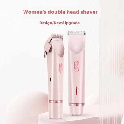 Pink 2-in-1 women's electric body hair shaver and trimmer for private pubic hair grooming