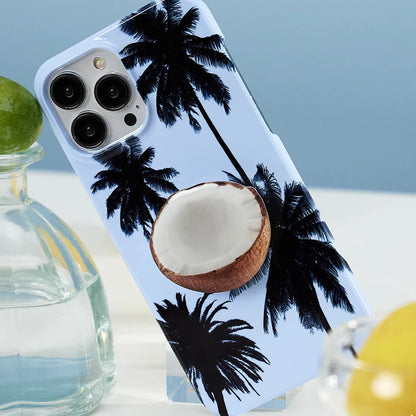 Original Summer Coconut TPU phone case for iPhone with optional bracket, shown in packaging.