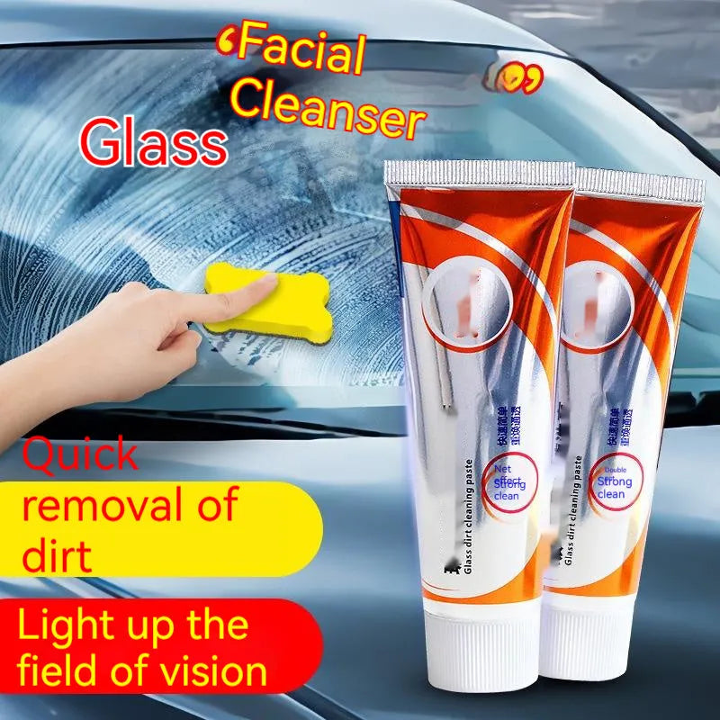 Car windshield scavenging agent white paste in 65ml container with spong mop applicator for oil stain removal