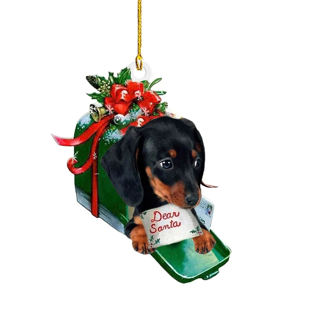8cm acrylic plastic Christmas sausage dog decoration in assorted colours