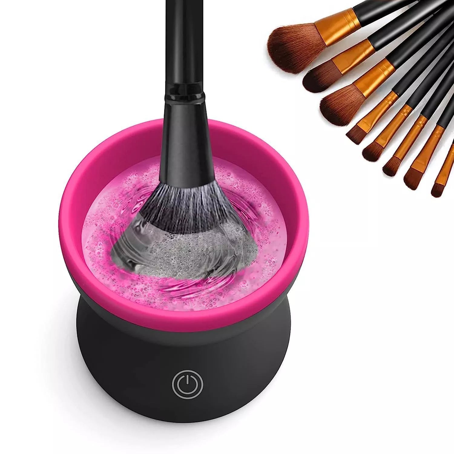 Portable USB electric makeup brush cleaner in white, black rose red, and purple