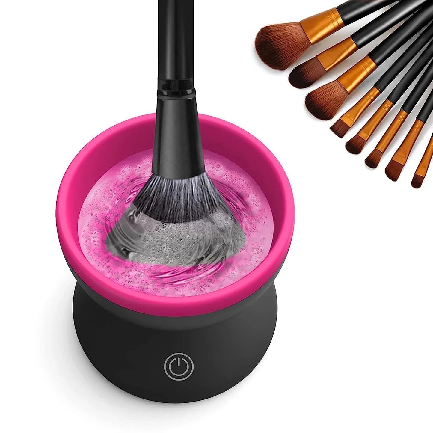 Portable USB electric makeup brush cleaner in white, black rose red, and purple