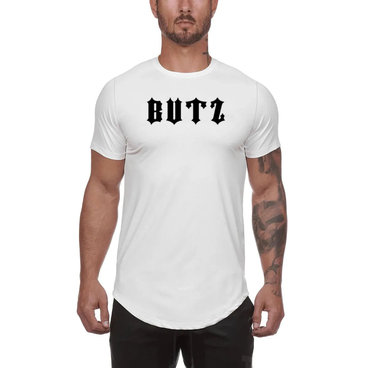 Mens plain gym shirt in cotton spandex blend, available in multiple colours and sizes with optional letter print