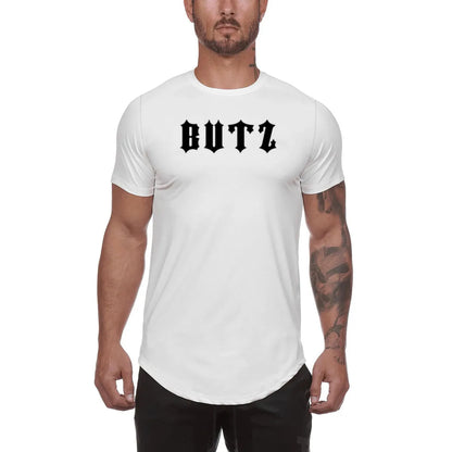 Mens plain gym shirt in cotton spandex blend, available in multiple colours and sizes with optional letter print