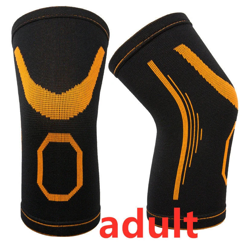 Knitted jacquard children's nylon knee pads in orange and black or grey and black for active play protection