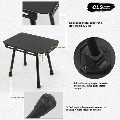 CLS aluminium folding camping stool converted into a small table with a green PU mat top
