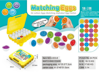 Educational shape matching egg toy with 12 colourful plastic eggs in storage case