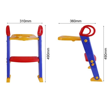Purple, red and yellow adjustable baby potty training toilet ladder with double handrails folded to 51x7x37cm