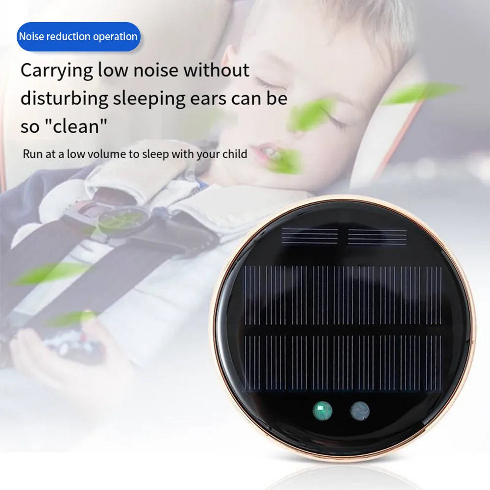 Solar-powered car-mounted air humidifier installed on a vehicle air vent in black colour