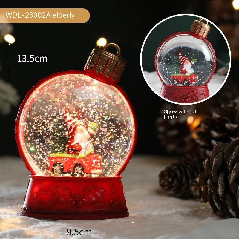 LED Christmas scene light decoration with battery power showing multiple character designs