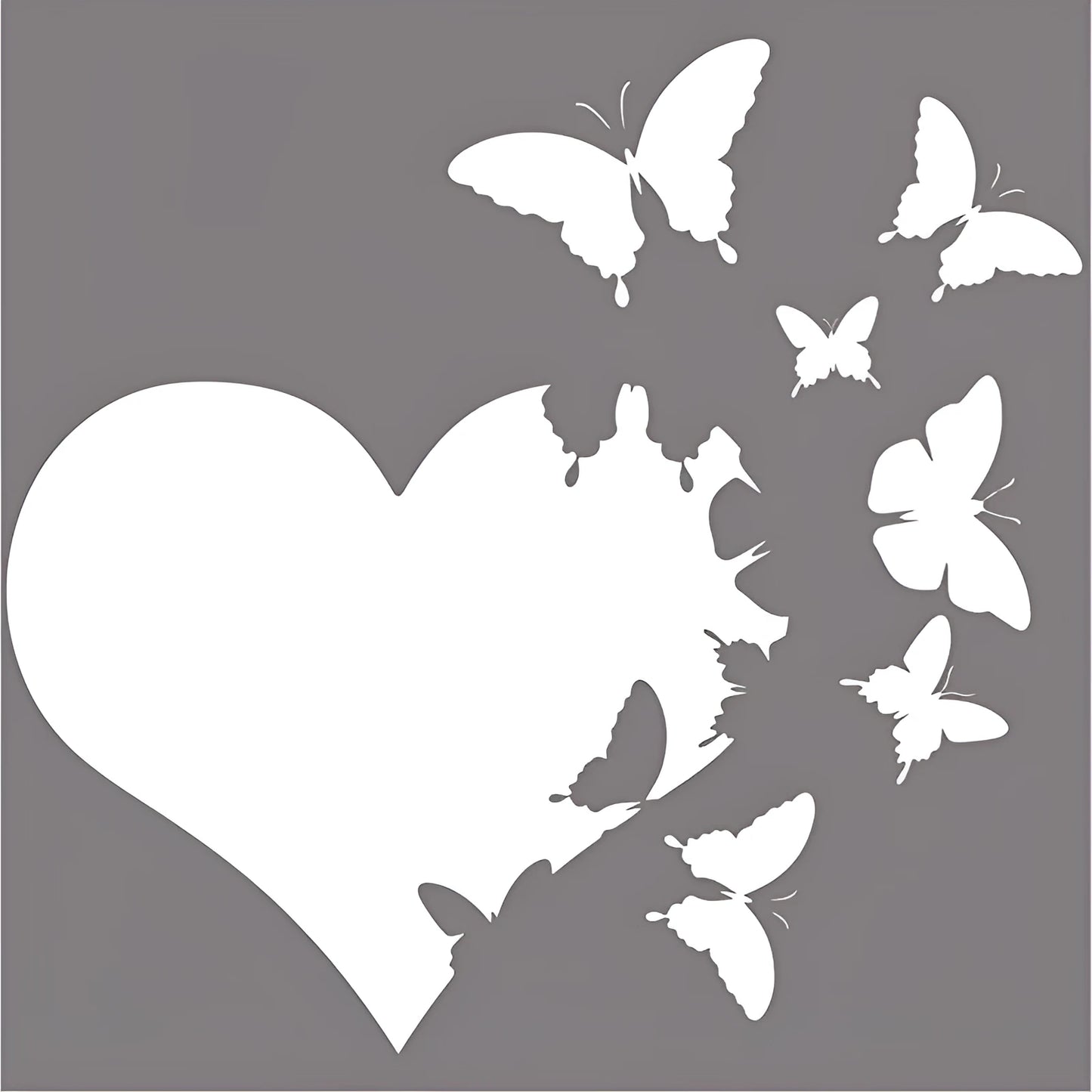 A white butterfly-shaped car body decoration sticker on a 15cm by 15cm square backing sheet.