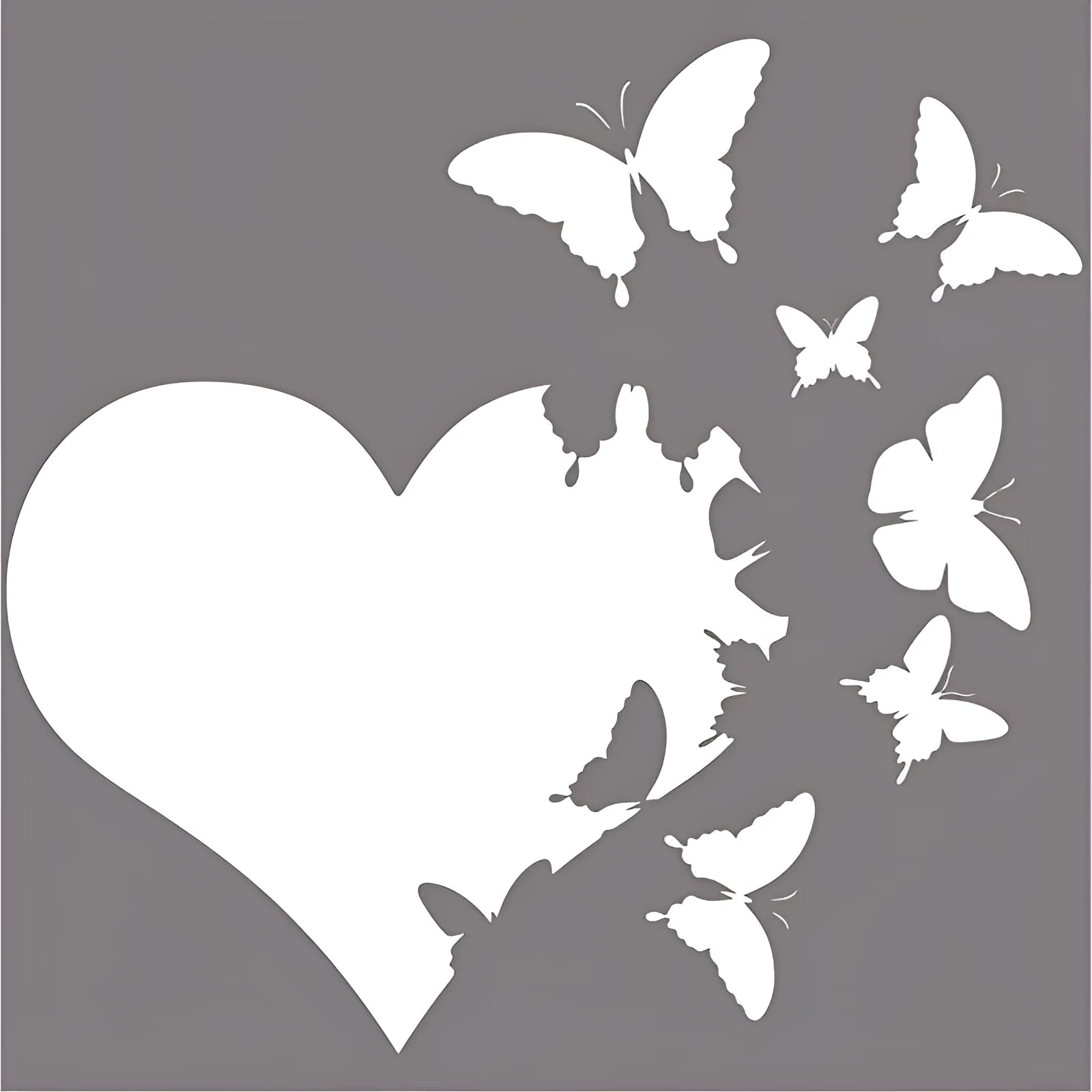 A white butterfly-shaped car body decoration sticker on a 15cm by 15cm square backing sheet.