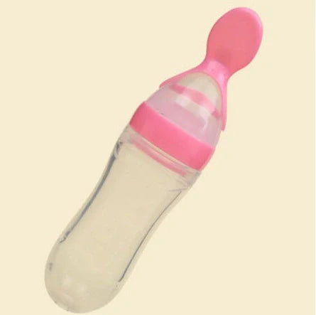 Blue baby silicone feeding spoon with 90ml capacity for rice paste and semi-liquid foods