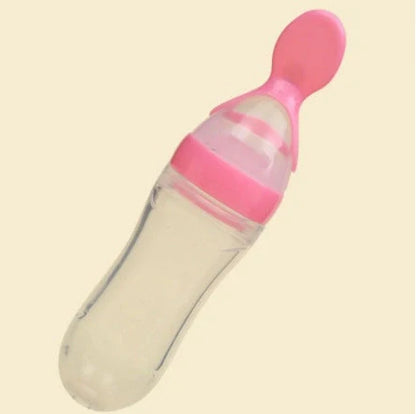 Blue baby silicone feeding spoon with 90ml capacity for rice paste and semi-liquid foods