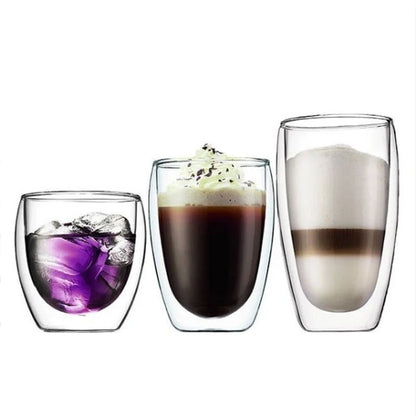 Egg-shaped double-layer insulated glass cup set for hot and cold beverages