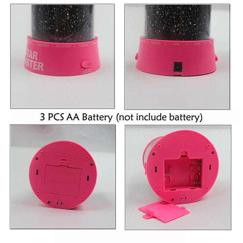 Round pink and purple starry sky LED night light with battery operation