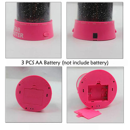 Round pink and purple starry sky LED night light with battery operation