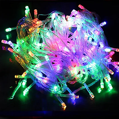 LED fairy string lights with multicolour bulbs on flexible copper wire for holiday decoration