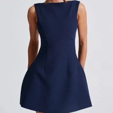 Slim-fitting backless sleeveless summer dress in street hipster style with high waist design