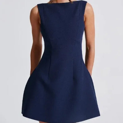 Slim-fitting backless sleeveless summer dress in street hipster style with high waist design
