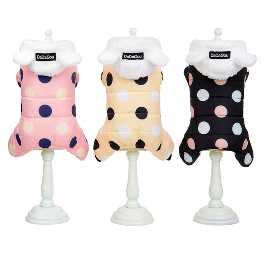 Big polka dot cotton coat with four-leg design in Pink, Black, Light Yellow