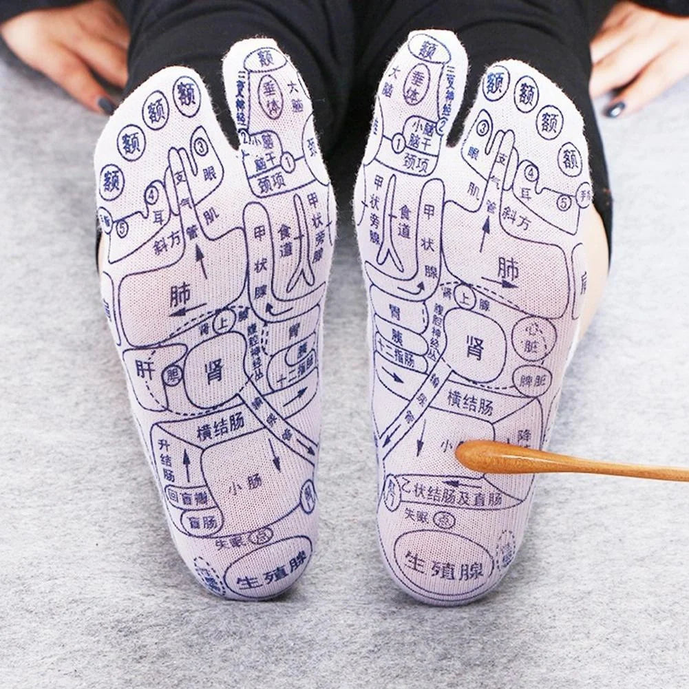 Acupressure foot massager socks with reflexology charts for targeted relief