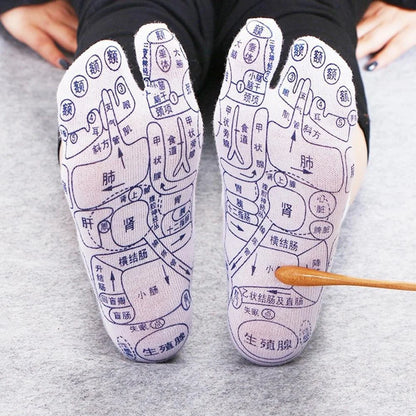 Acupressure foot massager socks with reflexology charts for targeted relief