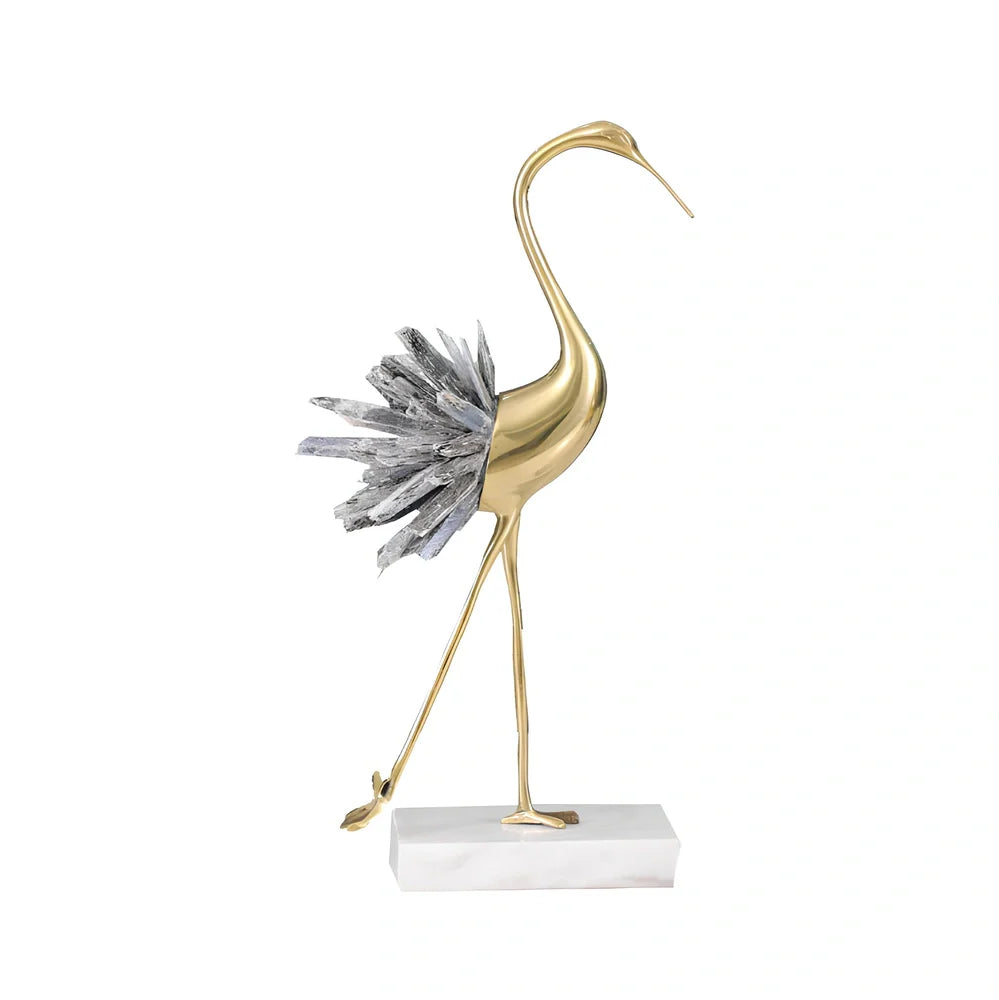 Left-facing crystal crane ornament with marble base in three size options