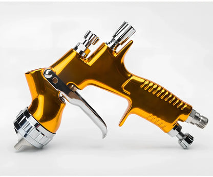 Gold aluminium HVLP spray gun with 600cc plastic pot and 1.3mm nozzle for water-based paints