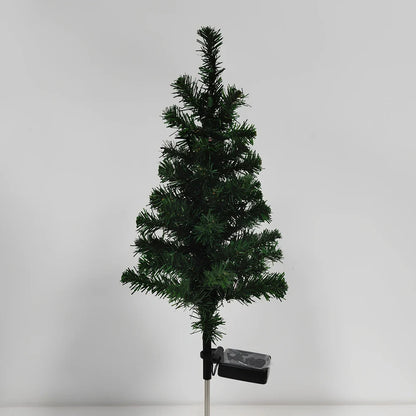 Solar-powered Christmas tree garden light with green ABS construction and warm white LED illumination