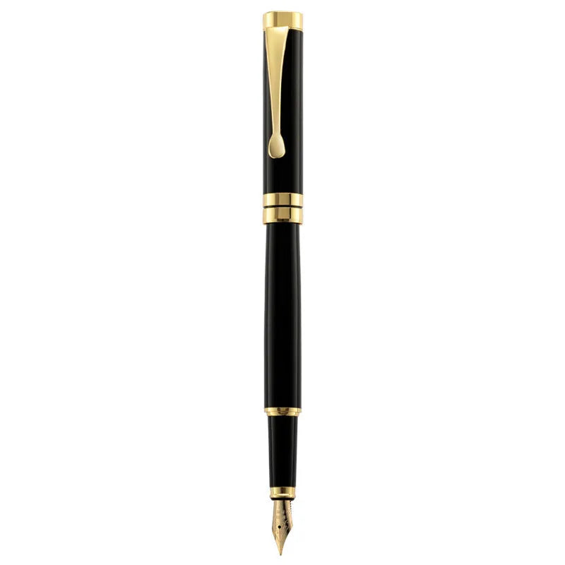 Metal fountain pen showing multiple colour options with gold and silver clips for calligraphy practice
