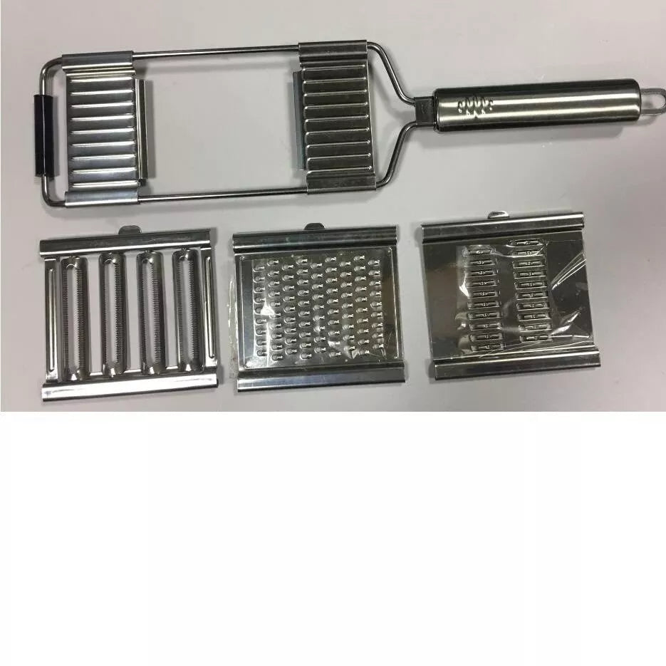 Stainless steel grater and slicer set with non-slip handle for efficient kitchen prep