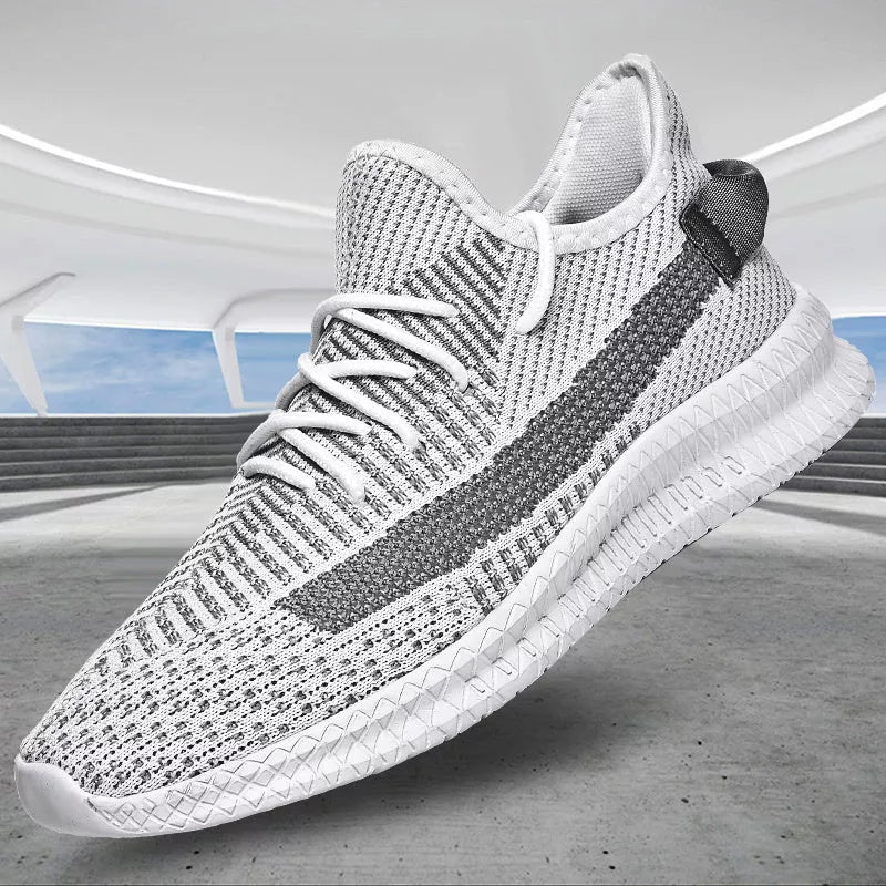 Men's grey mesh sports casual shoes with rubber sole for summer comfort