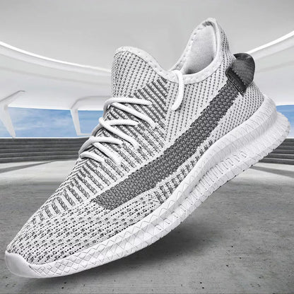 Men's grey mesh sports casual shoes with rubber sole for summer comfort