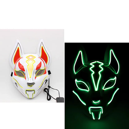Glowing blue cat face mask with LED illumination measuring 28cm by 18cm for cosplay and Halloween events