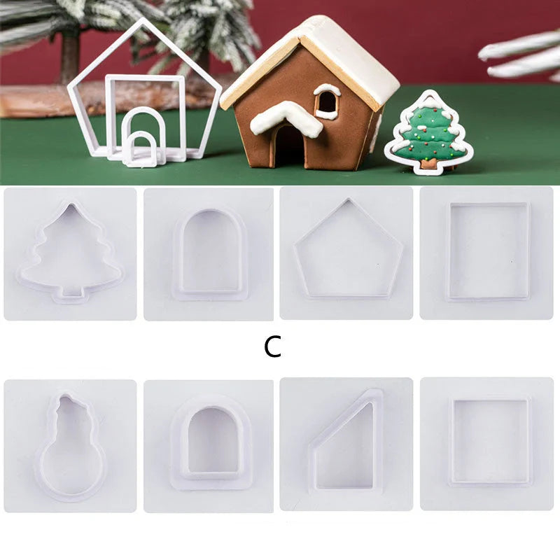 Stainless steel Christmas biscuit mold set featuring various festive shapes for holiday baking
